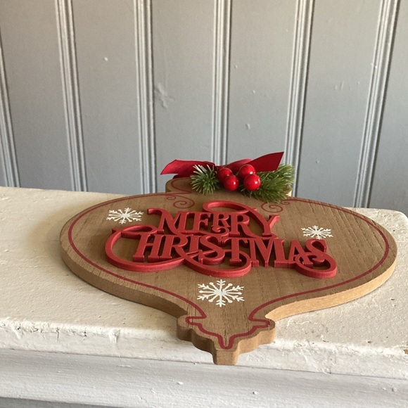 NWT- Merry Christmas Wooden Ornament Shaped Decoration Sign - Picture 13 of 17